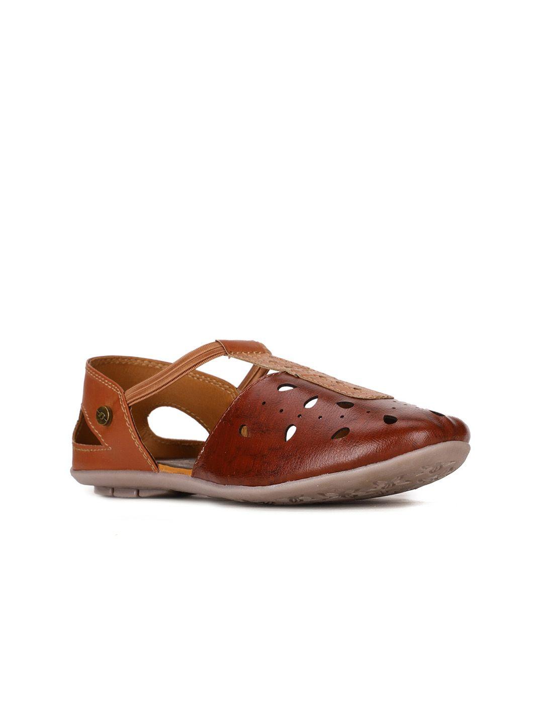 bata women brown ballerinas with laser cuts flats