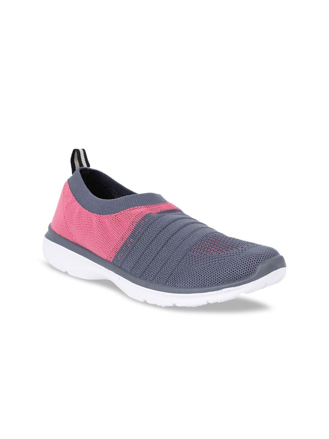 bata women grey & pink colourblocked slip-on sneakers