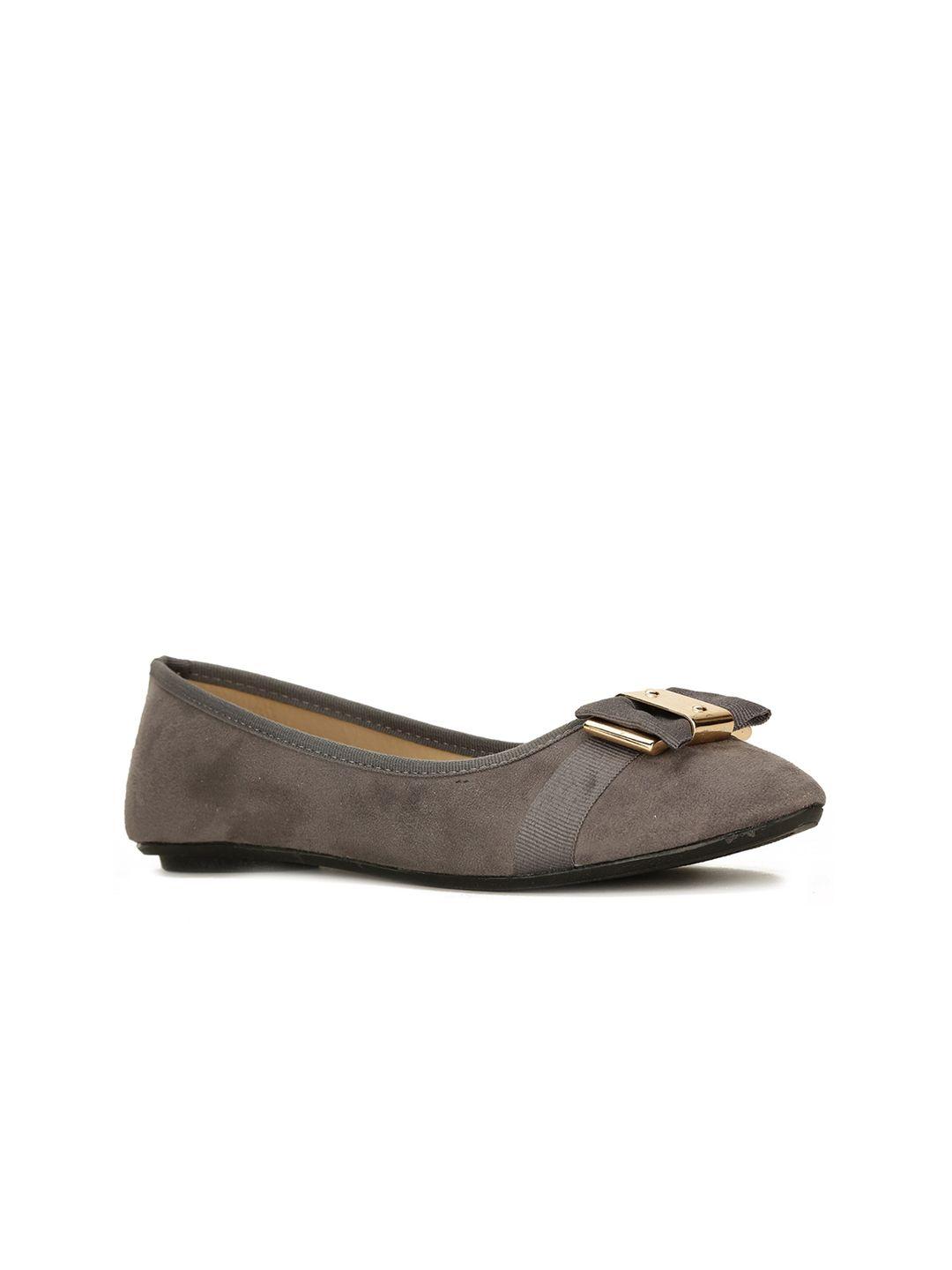 bata women grey textured bows flats