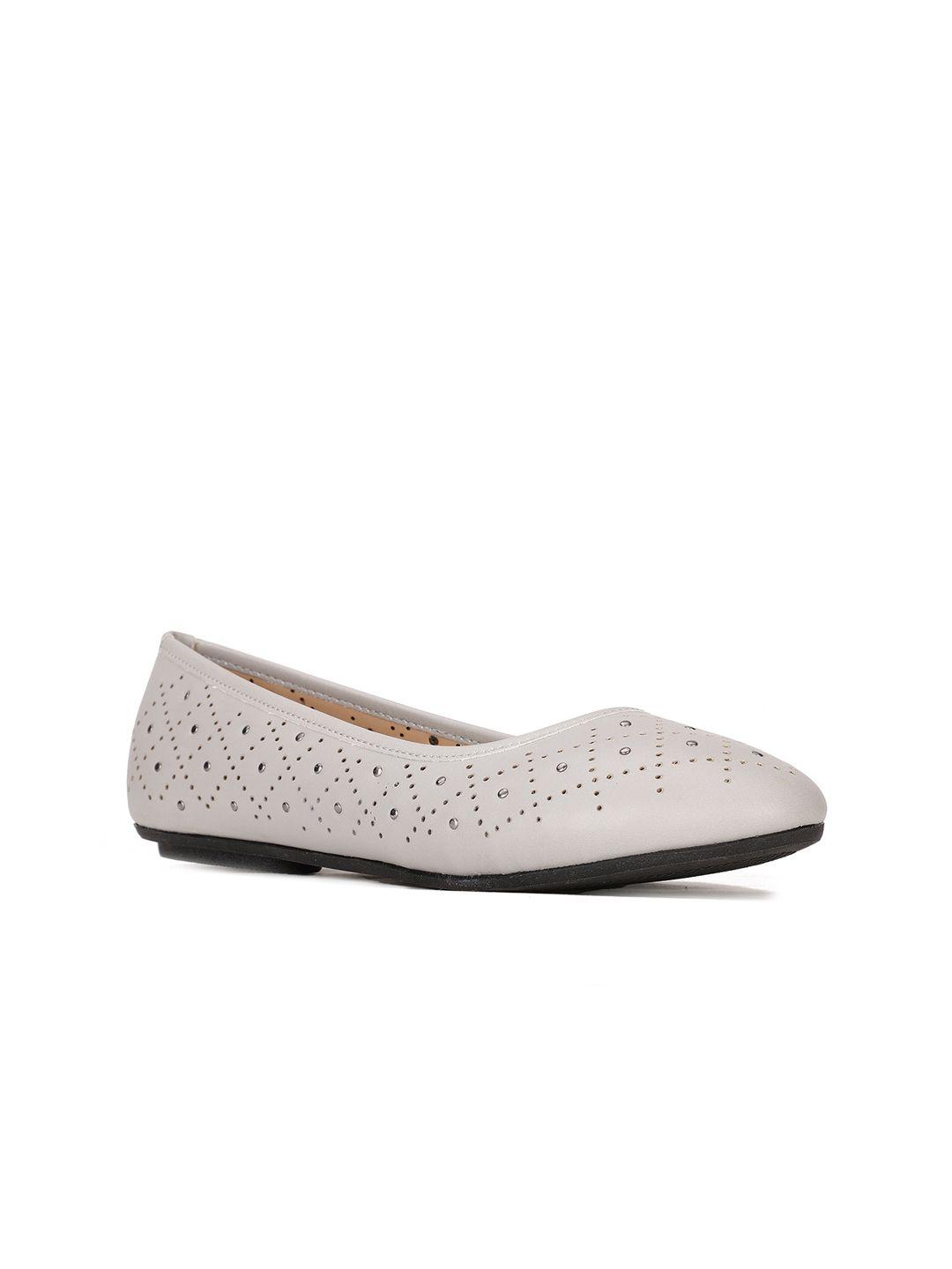 bata women grey textured laser cuts flats