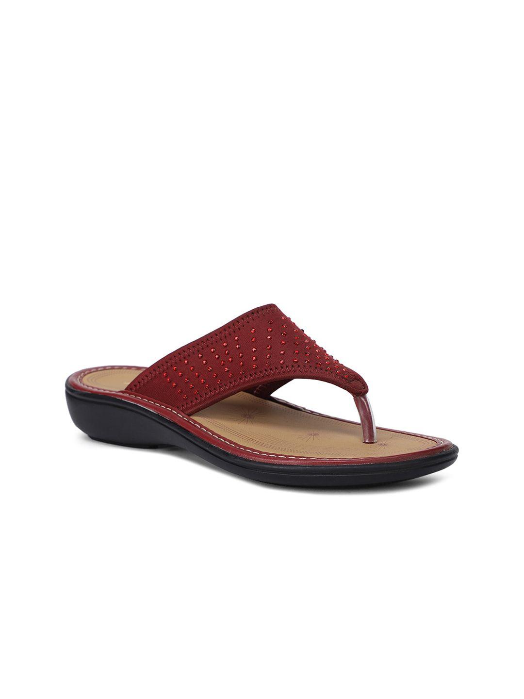 bata women red t-strap flats with laser cuts