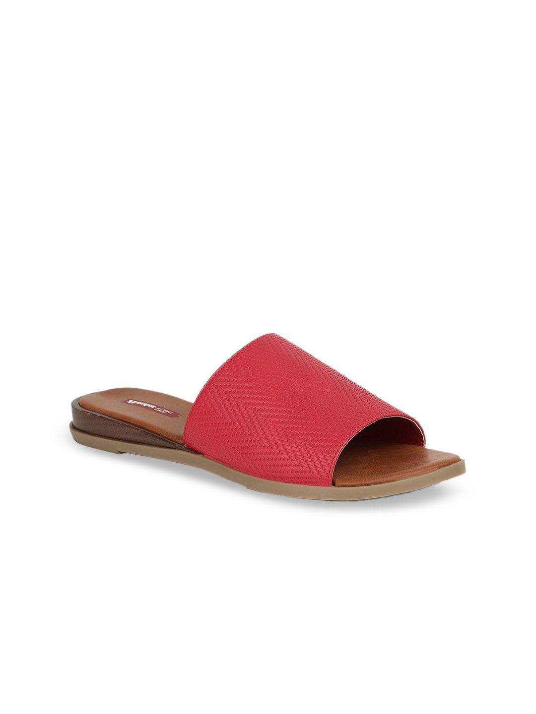 bata women red textured pu open toe flats