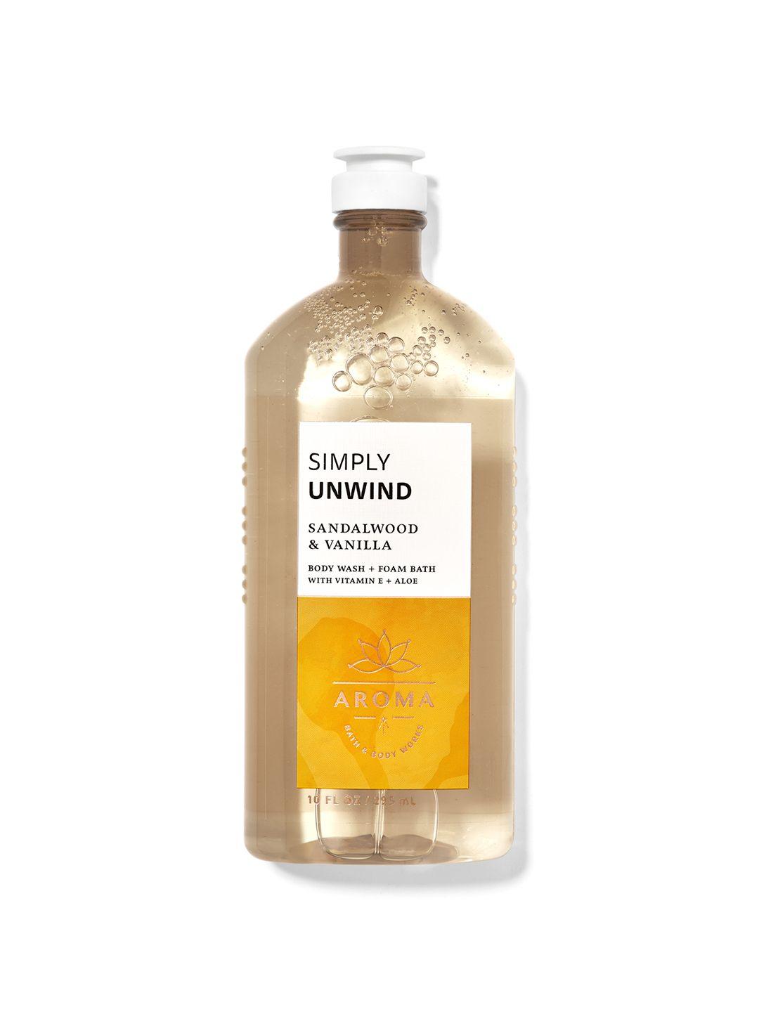 bath & body works simply unwind sandalwood & vanilla body wash + foam bath - 295ml