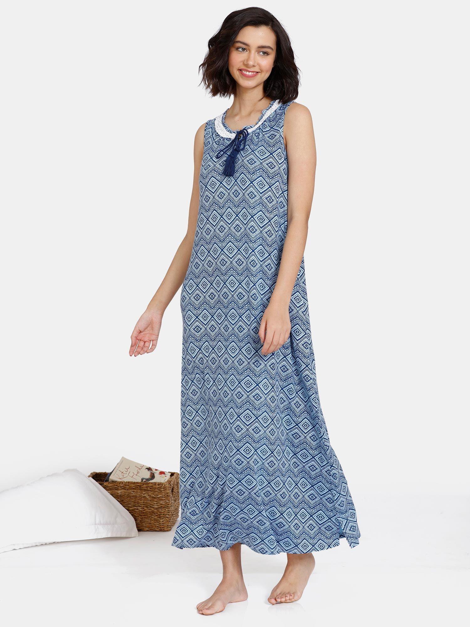 batik bae knit full length nightdress - medieval blue