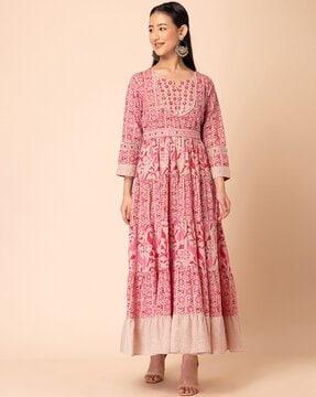 batik print anarkali kurta with belt