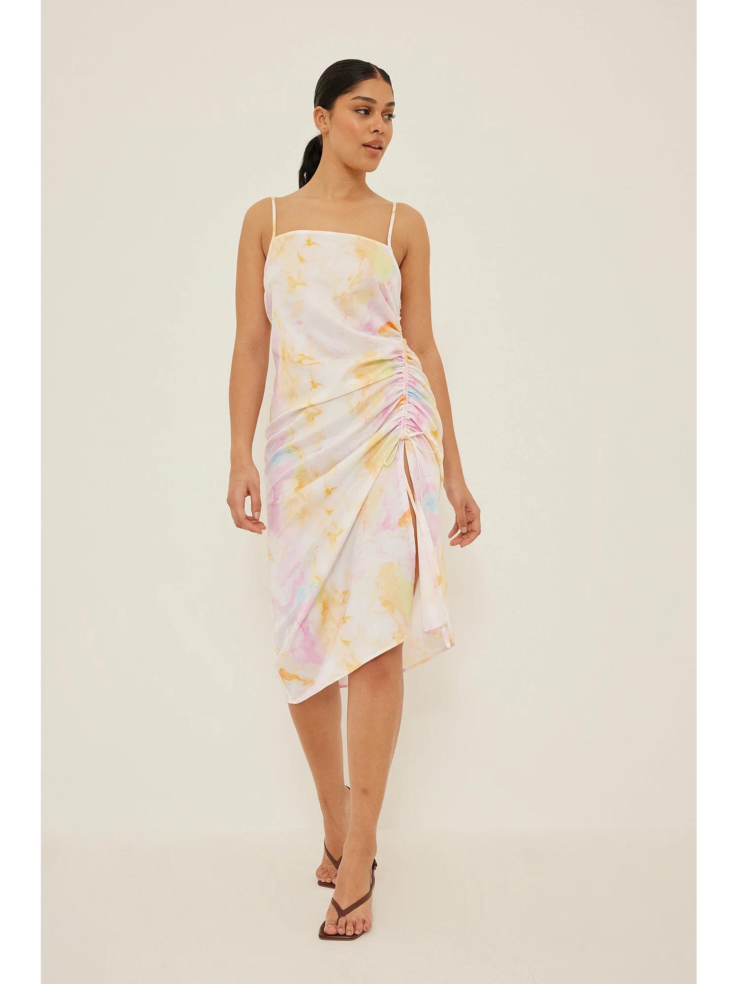 batik print midi dress-whitish print