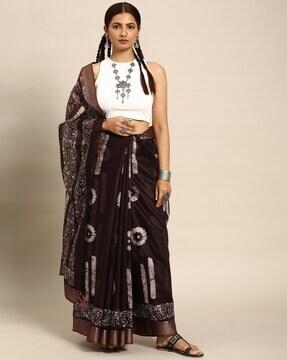 batik saree with tassels