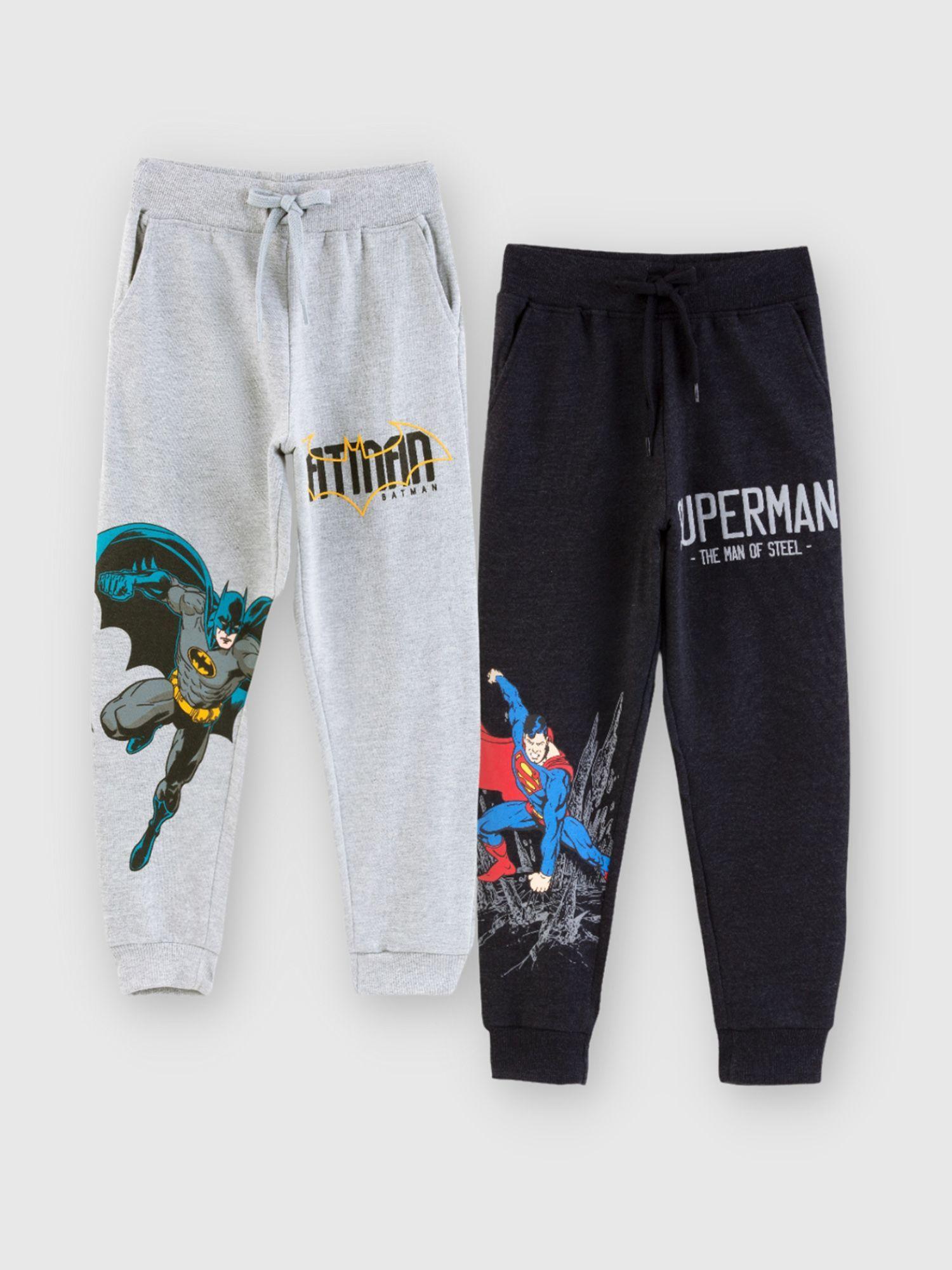 batman and superman cotton blend joggers (pack of 2)