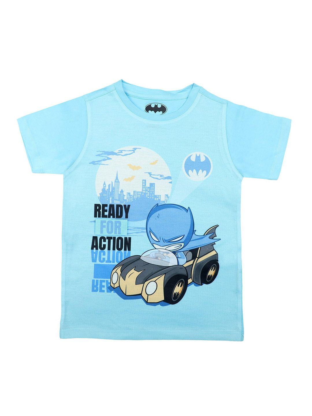 batman boys blue & white printed round neck t-shirt