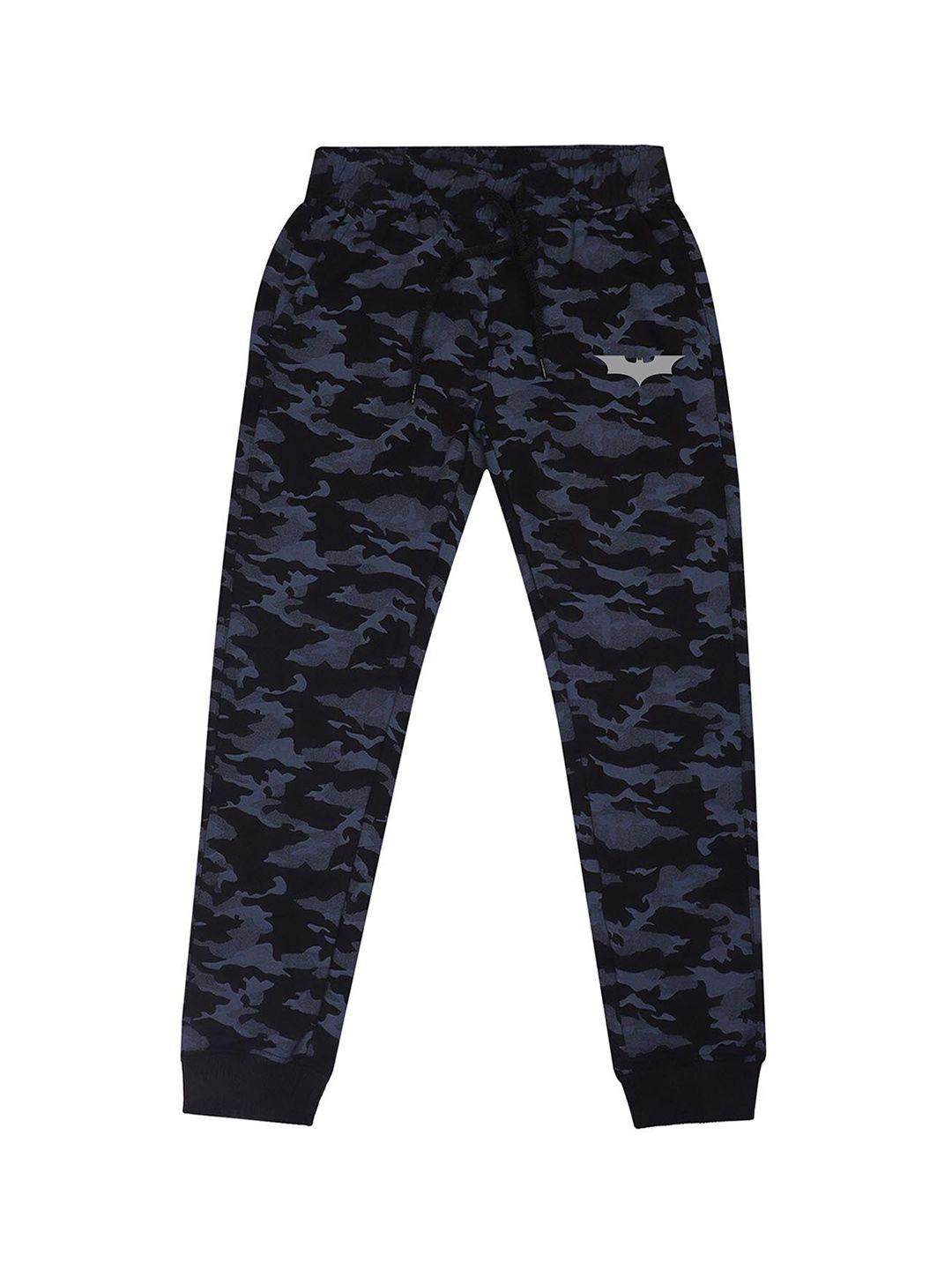 batman boys navy blue & black camouflage printed slim-fit jogger