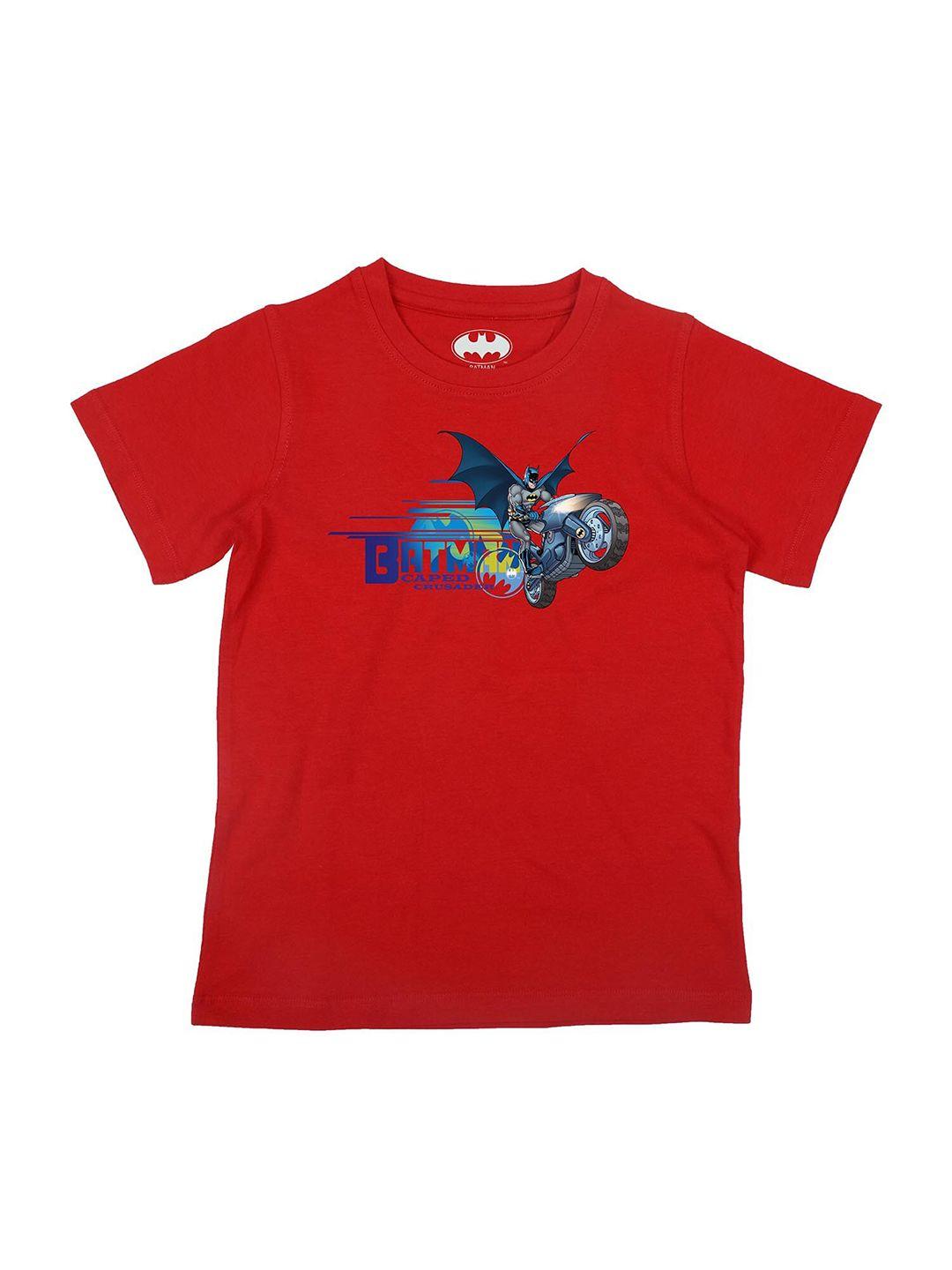 batman boys red batman printed pure cotton t-shirt