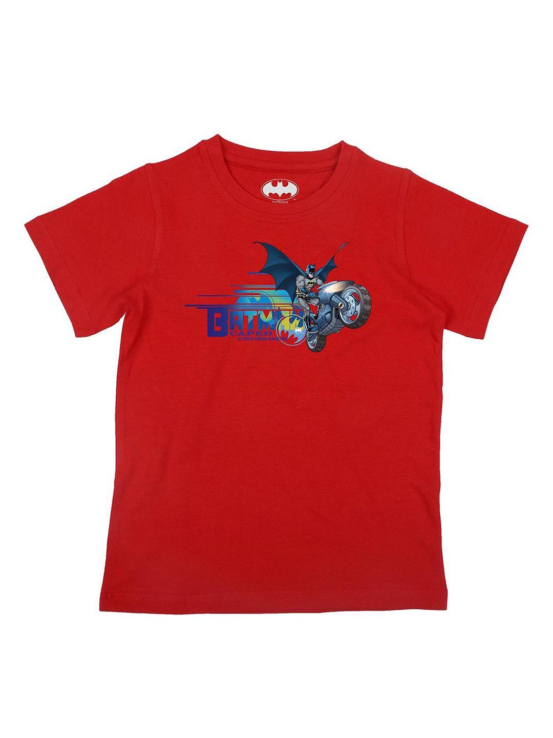 batman boys red graphic printed high neck pure cotton t-shirt