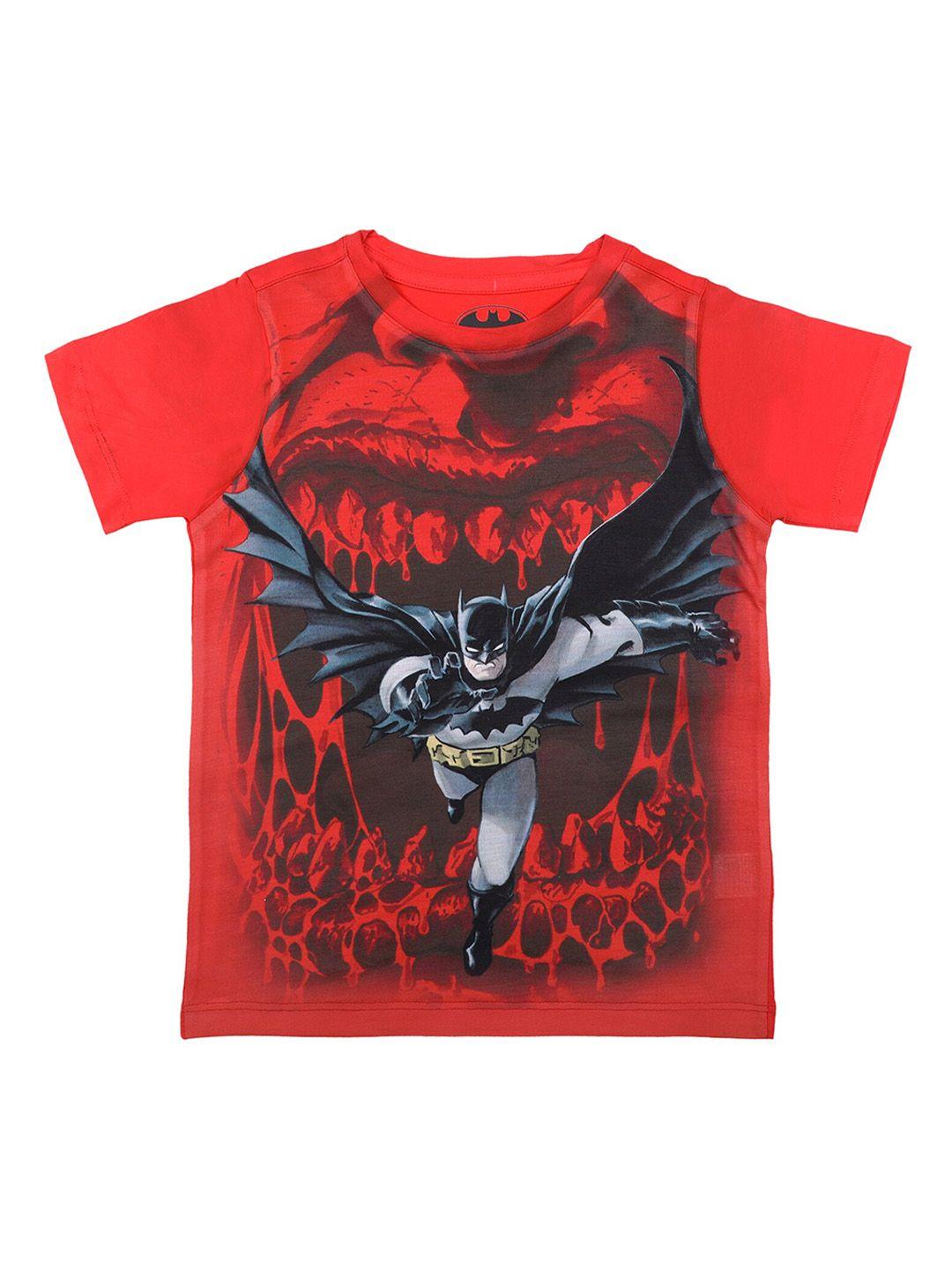 batman boys red printed round neck t-shirt