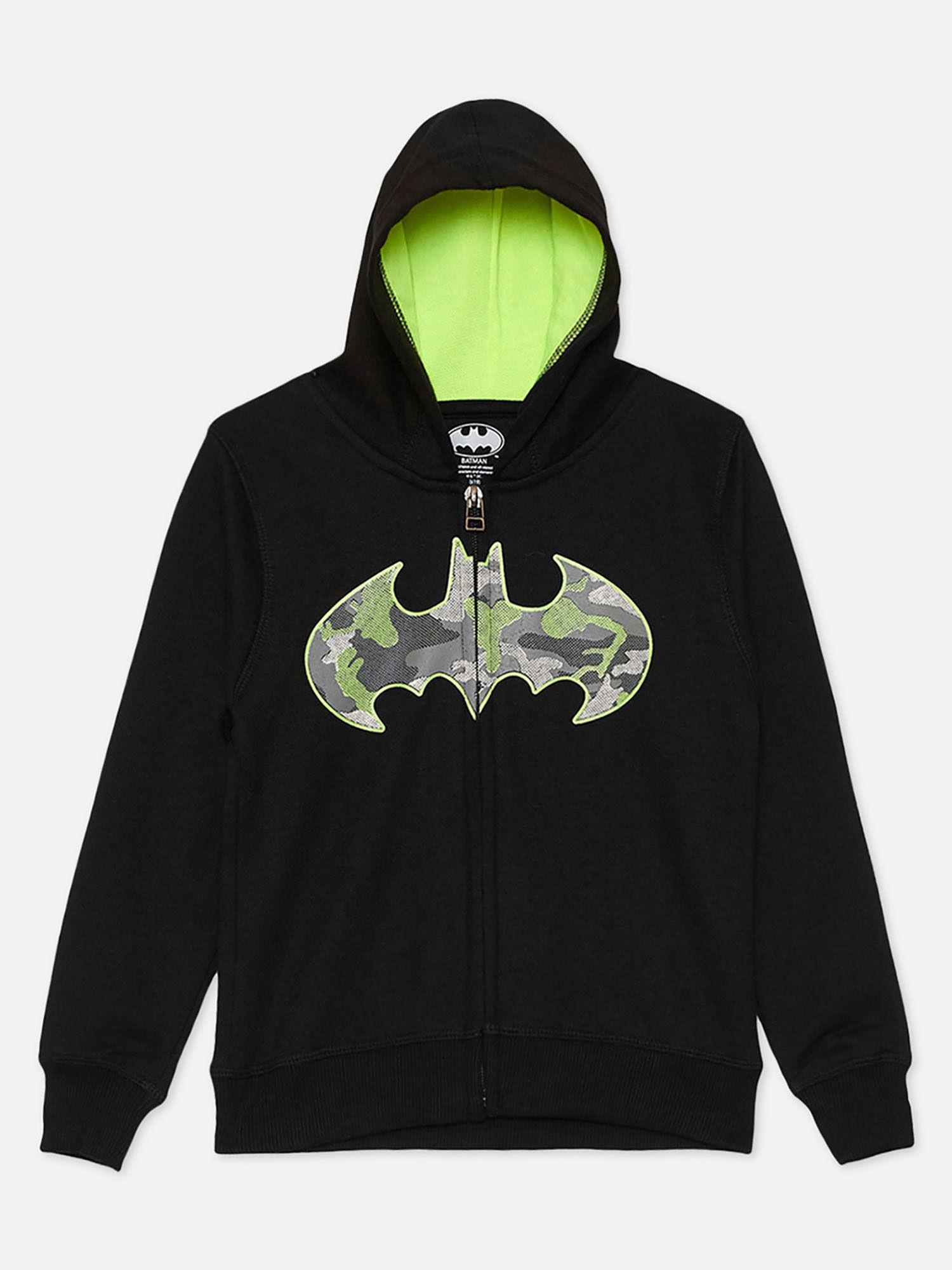 batman featured black zipper hoodie for boys