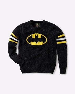 batman print sweatshirt with ribbed hems