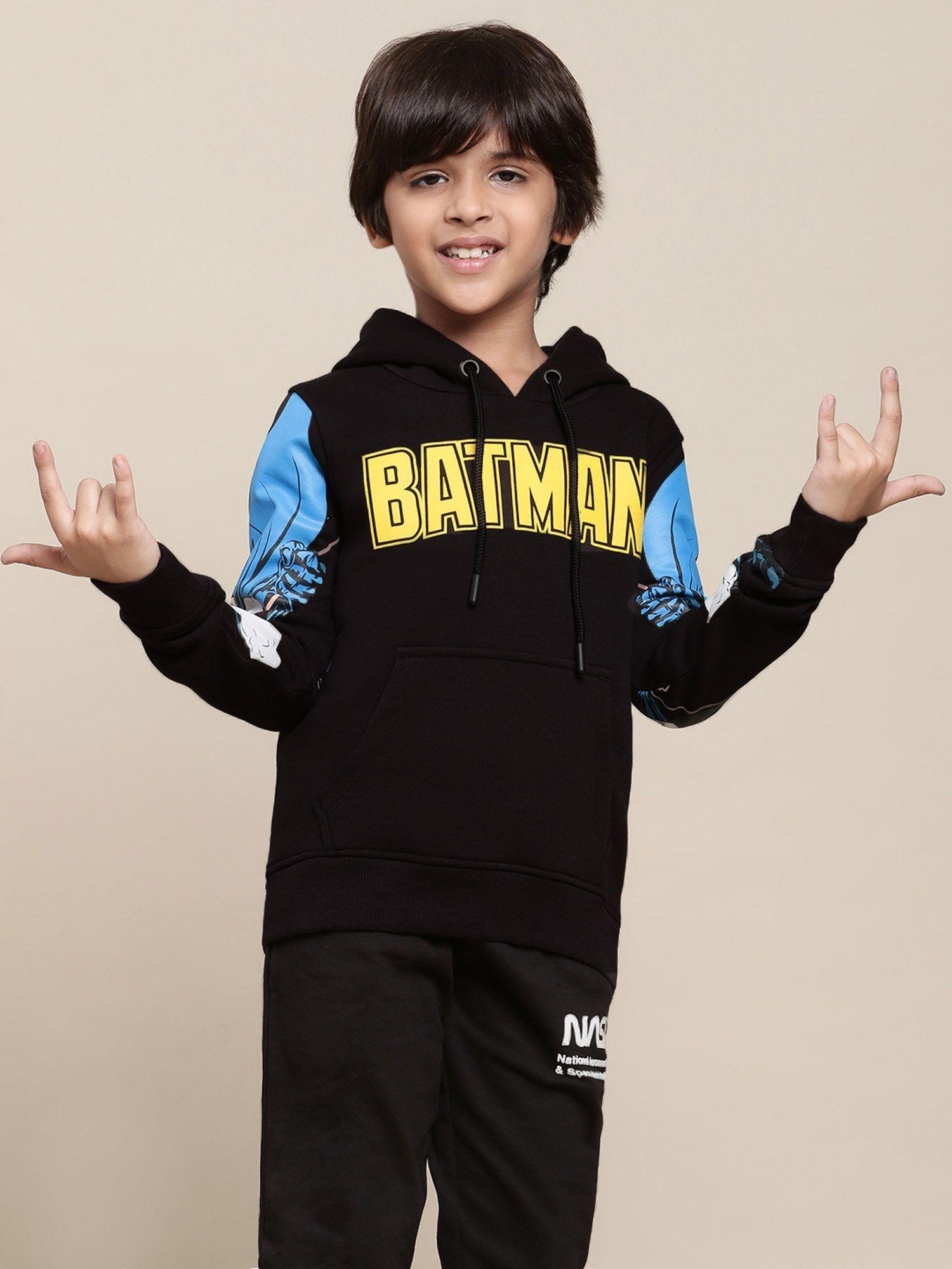 batman printed black hoodie for boys