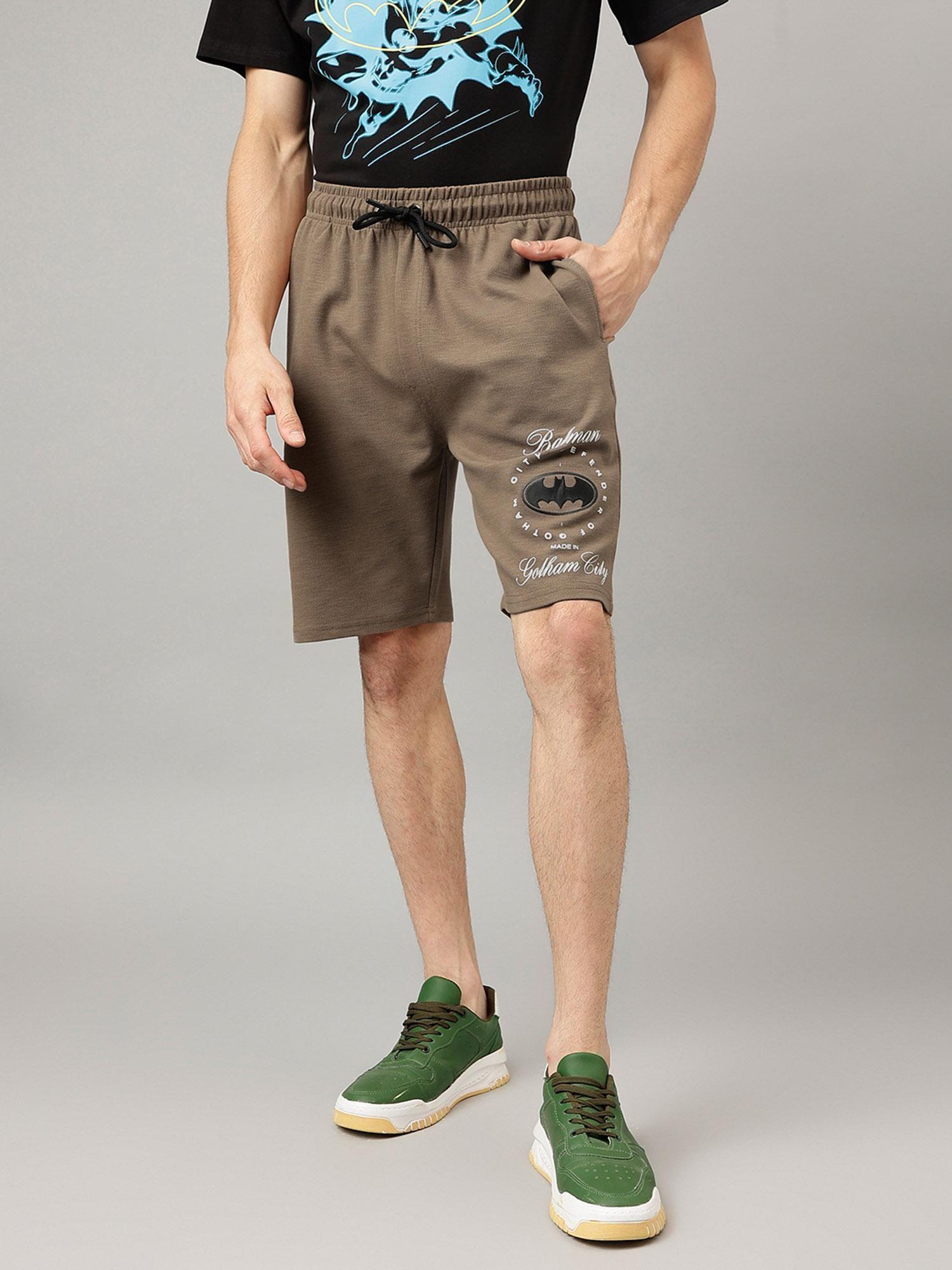 batman printed regular fit brown ploycotton men shorts