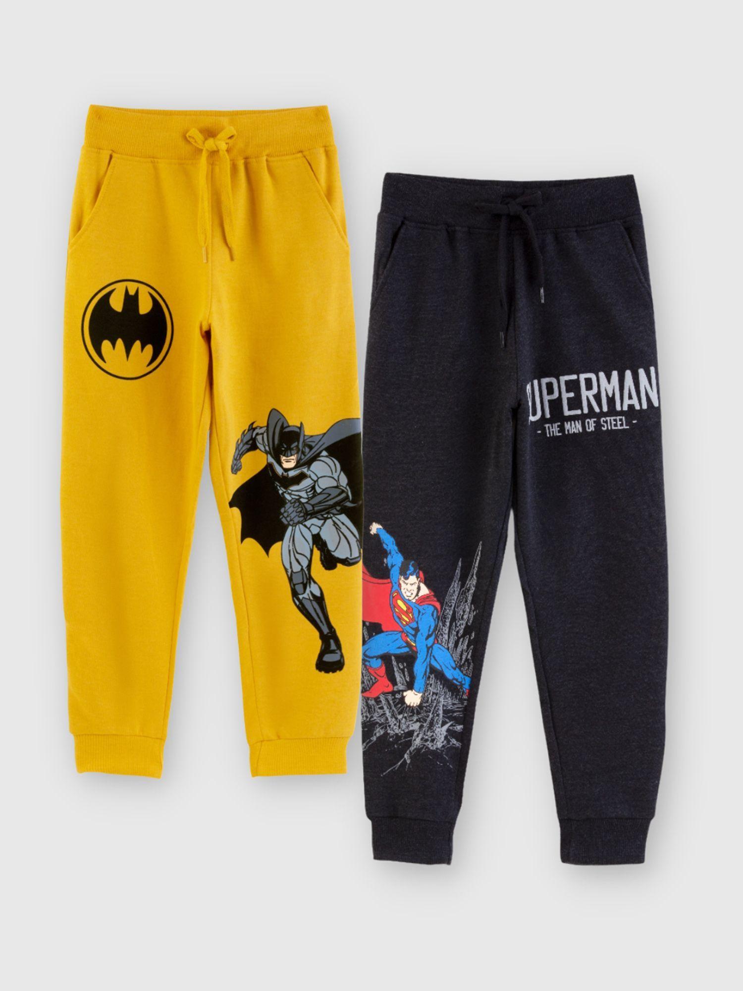 batman yellow and superman cotton blend joggers (pack of 2)