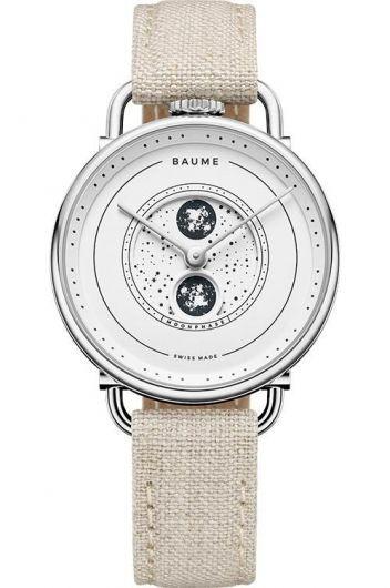 baume & mercier baume white dial quartz watch with cotton strap for women - moa10639