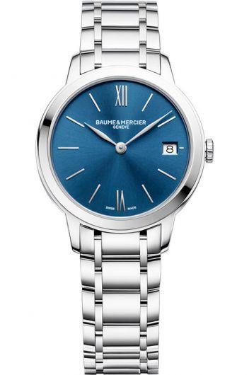 baume & mercier classima blue dial quartz watch with steel bracelet for women - moa10477