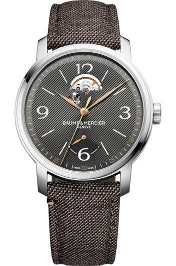 baume & mercier classima grey dial automatic watch with fabric strap for men - moa10718