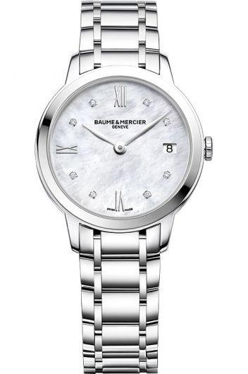 baume & mercier classima mop dial quartz watch with steel bracelet for women - moa10326