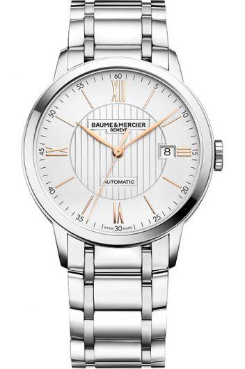 baume & mercier classima silver dial automatic watch with steel bracelet for men - moa10374