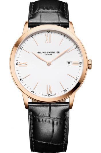 baume & mercier classima white dial quartz watch with leather strap for men - moa10441