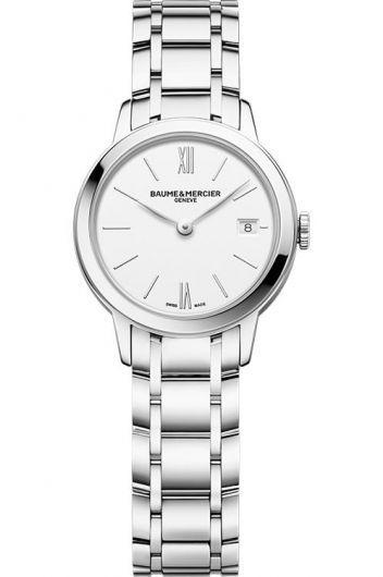 baume & mercier classima white dial quartz watch with steel bracelet for women - moa10489