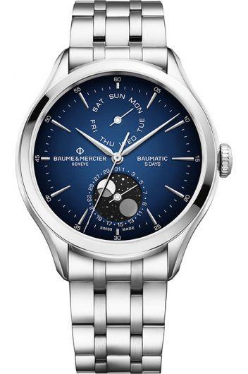 baume & mercier clifton blue dial automatic watch with steel bracelet for men - moa10725