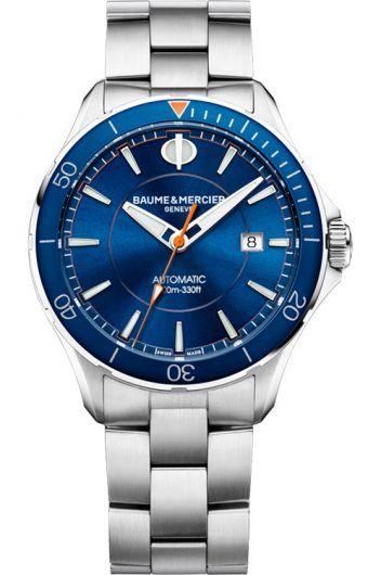 baume & mercier clifton club blue dial automatic watch with steel bracelet for men - moa10378