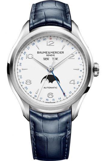 baume & mercier clifton white dial automatic watch with leather strap for men - moa10450