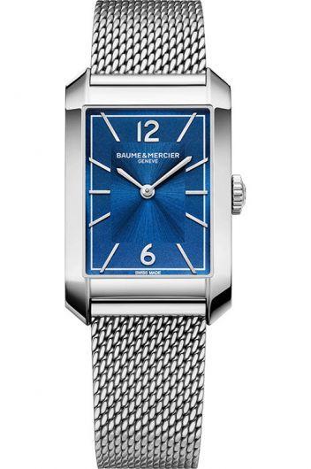 baume & mercier hampton blue dial quartz watch with steel bracelet for men - moa10671