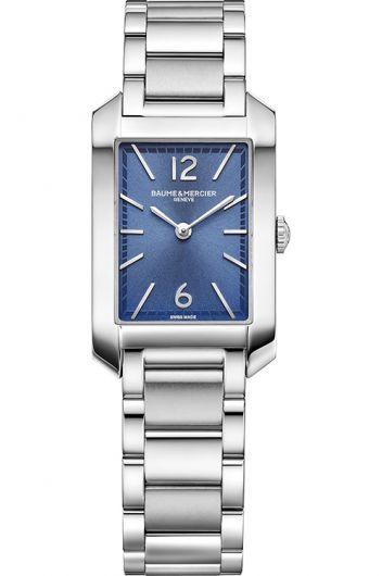 baume & mercier hampton blue dial quartz watch with steel bracelet for women - moa10476