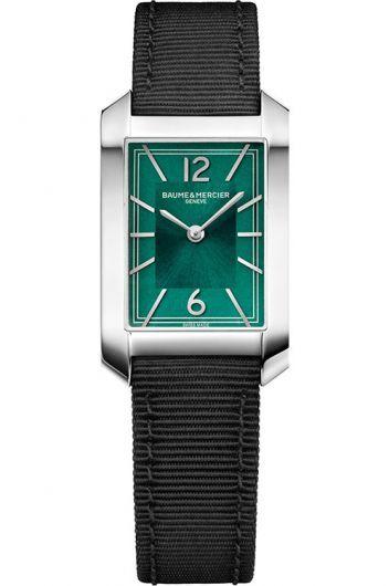 baume & mercier hampton green dial quartz watch with canvas strap for women - moa10630