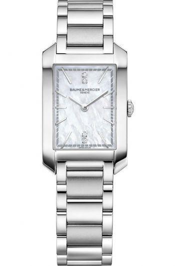 baume & mercier hampton mop dial quartz watch with steel bracelet for women - moa10474