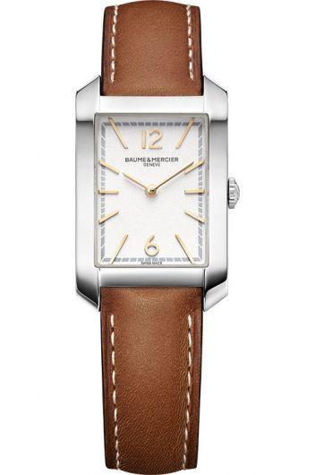 baume & mercier hampton silver dial quartz watch with leather strap for women - moa10472