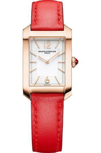 baume & mercier hampton silver dial quartz watch with leather strap for women - moa10628