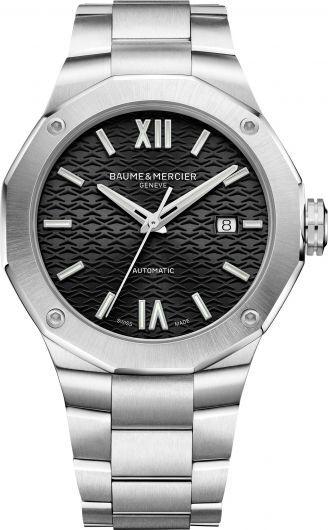 baume & mercier riviera black dial automatic watch with steel bracelet for men - moa10621