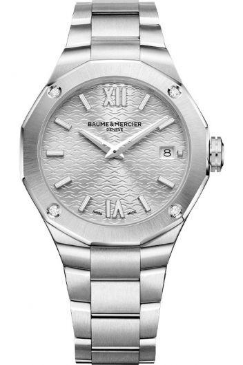 baume & mercier riviera silver dial quartz watch with steel bracelet for women - moa10614