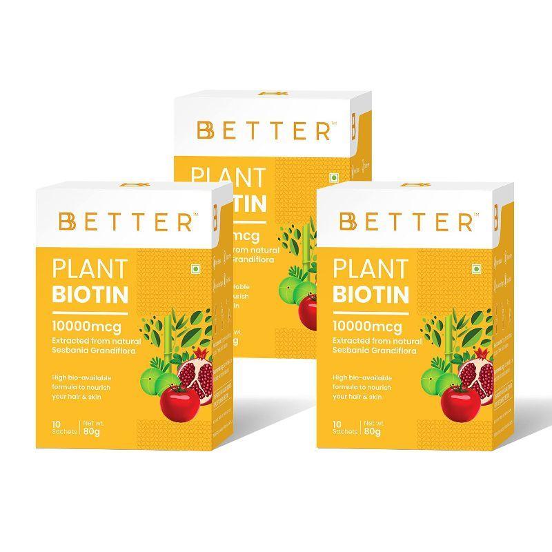 bbetter plant biotin 10000 mcg powder for hair growth bamboo shoot, amla & lycopene, pack of 3