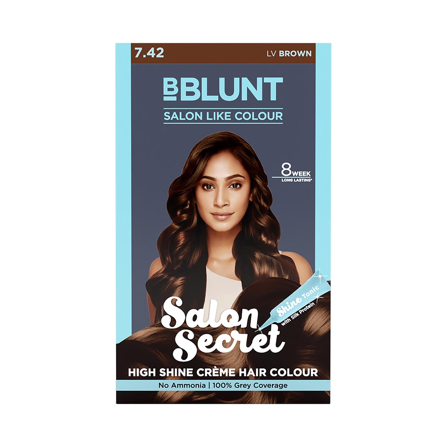 bblunt salon secret high shine creme hair color - 7.42 lv brown (108ml)