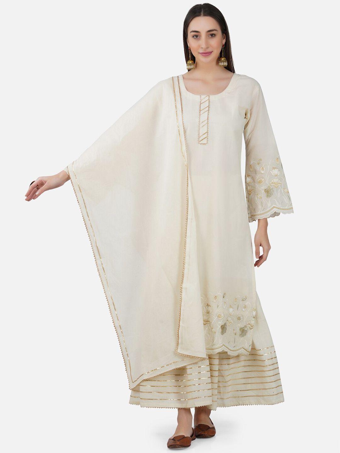 bcz style floral embroidered pure cotton kurta with sharara & dupatta