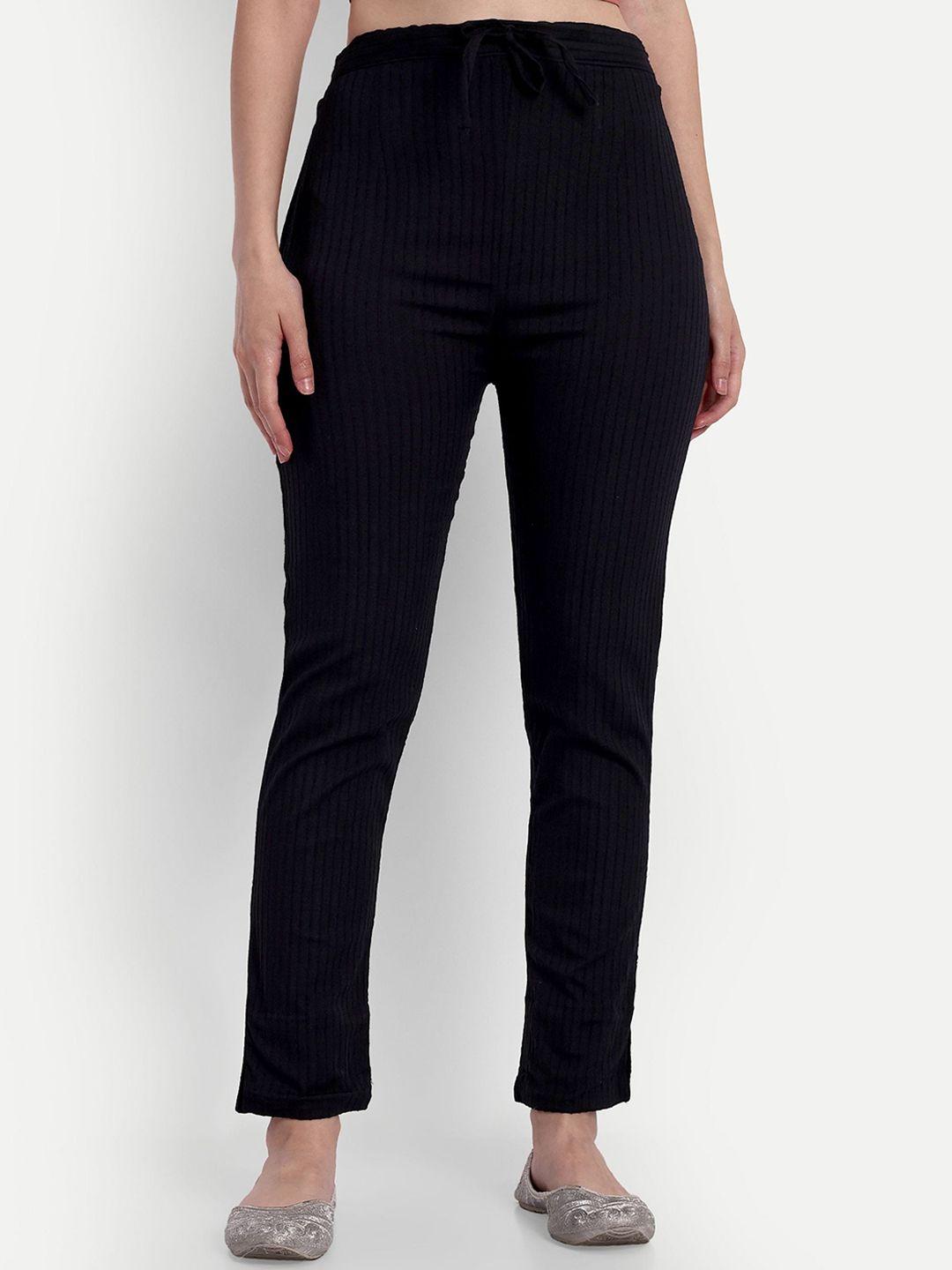 bcz style women black striped comfort slim fit trousers