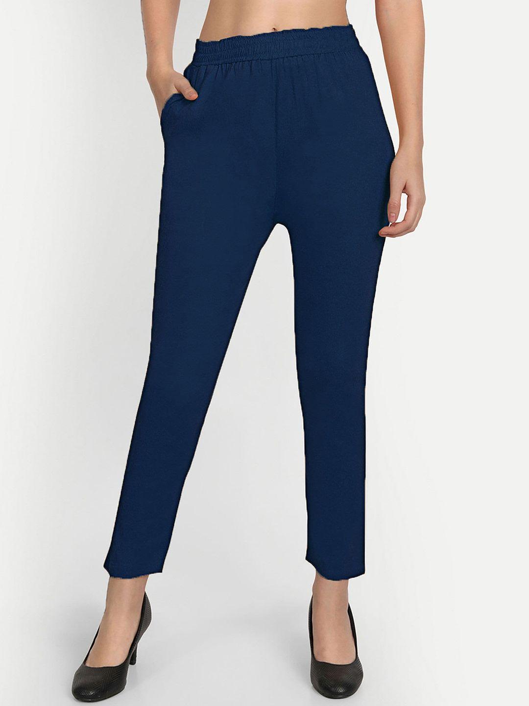 bcz style women navy blue comfort slim fit trousers