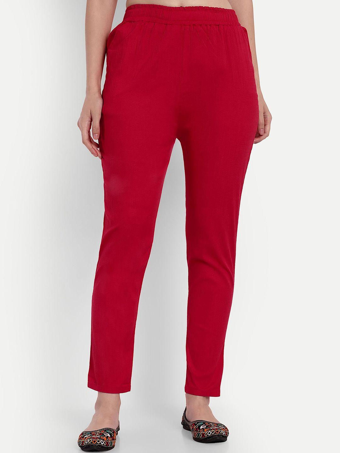 bcz style women red comfort slim fit trousers