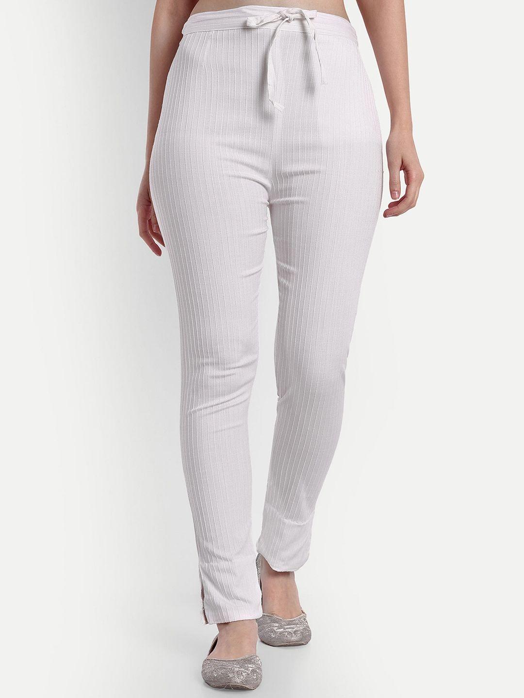 bcz style women white striped comfort slim fit trousers