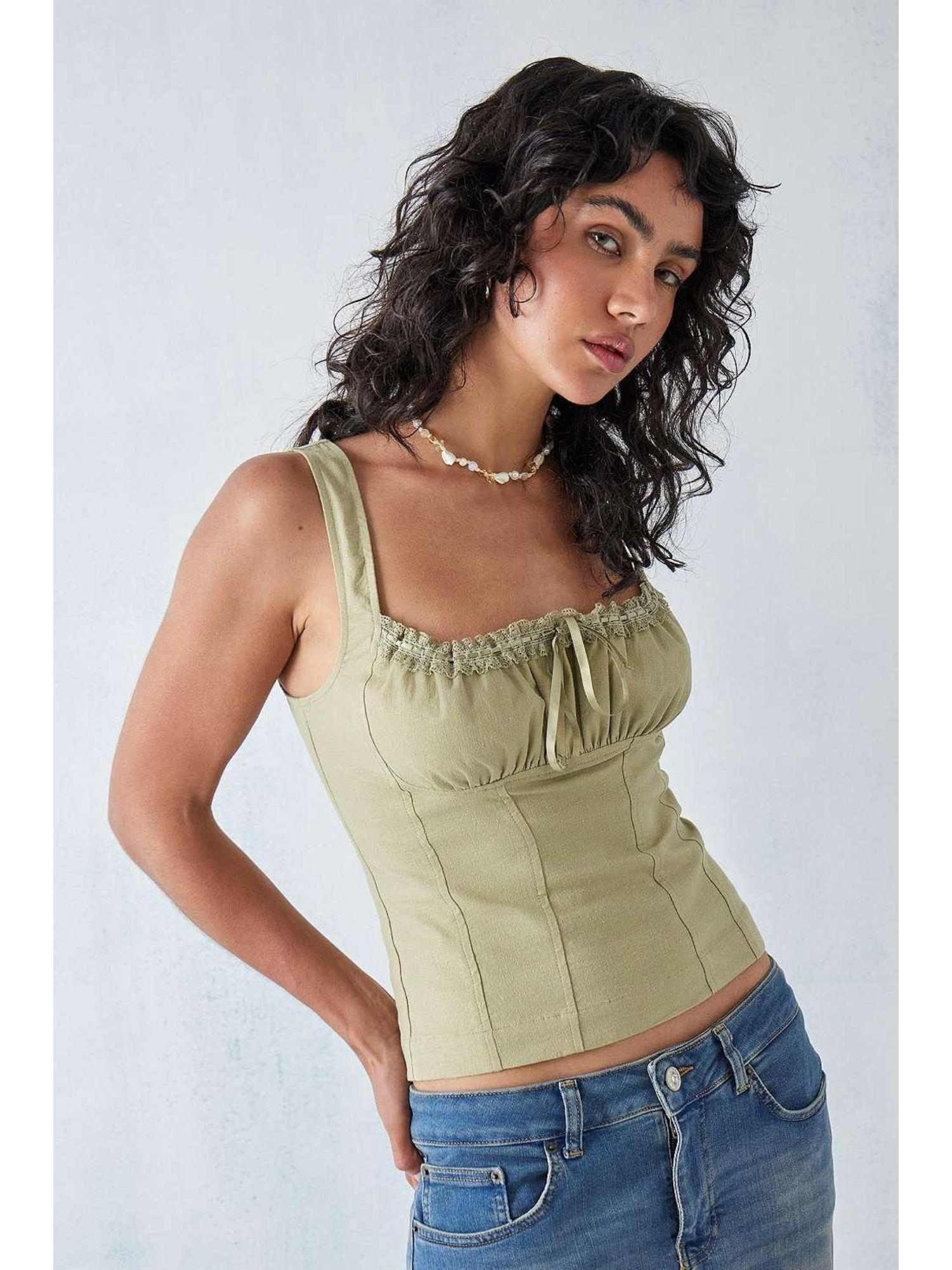 bdg linen prarie khaki crop top