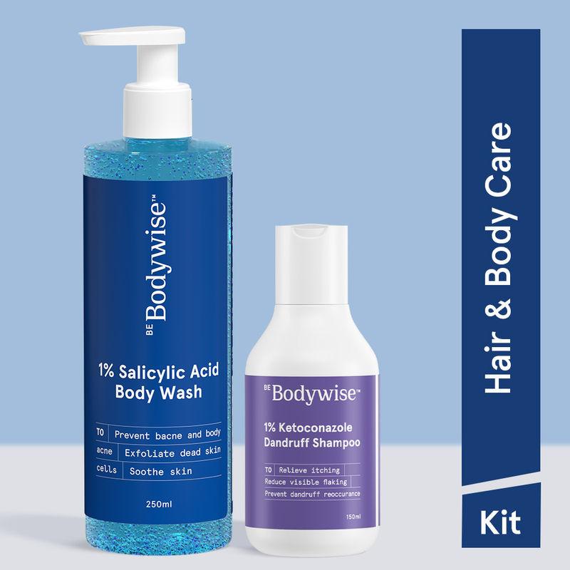 be bodywise 1% salicylic acid body wash & anti dandruff shampoo for clear skin & flake free hair