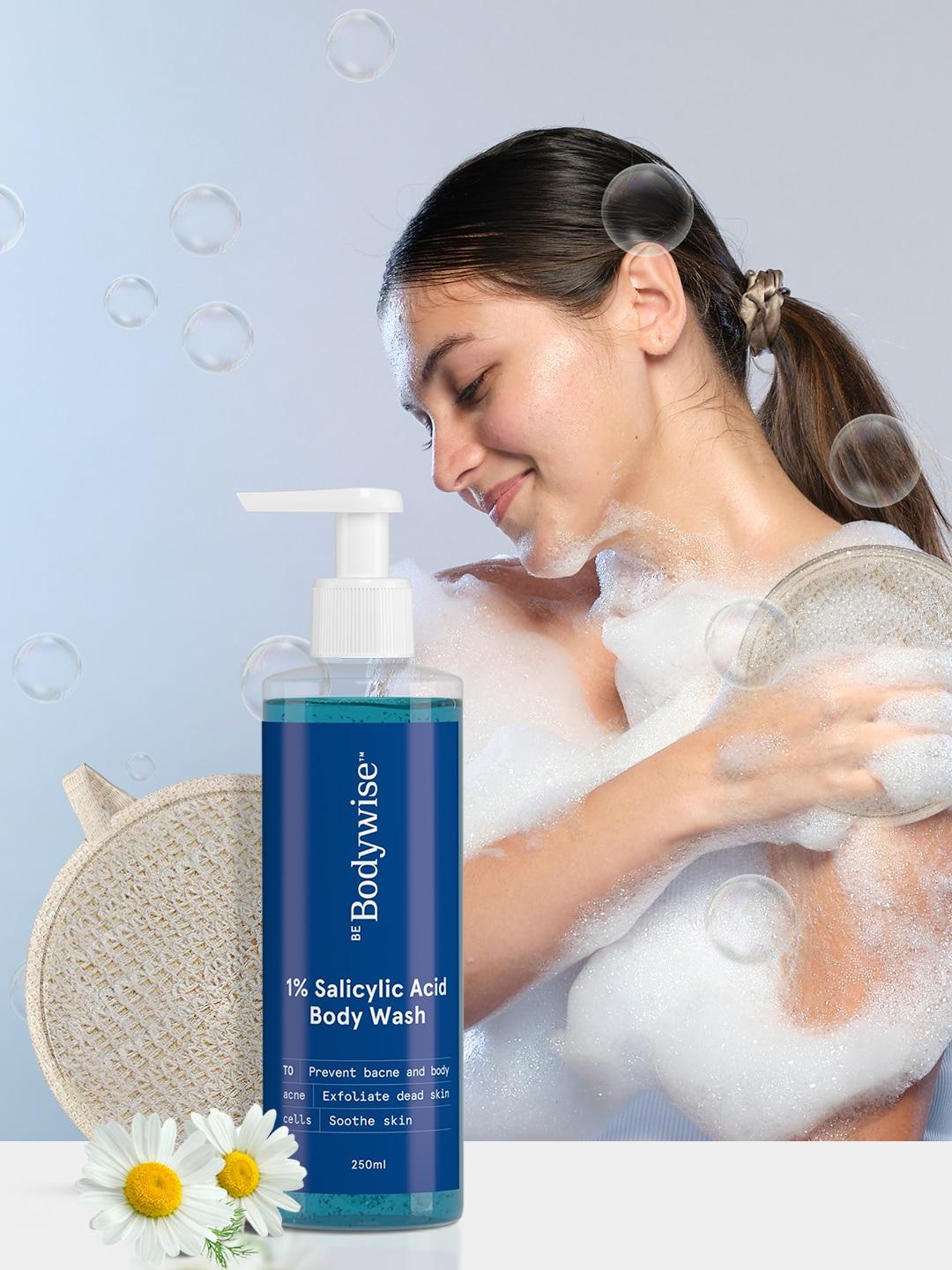 be bodywise 1% salicylic acid body wash 250 ml with free loofah to prevent body acne